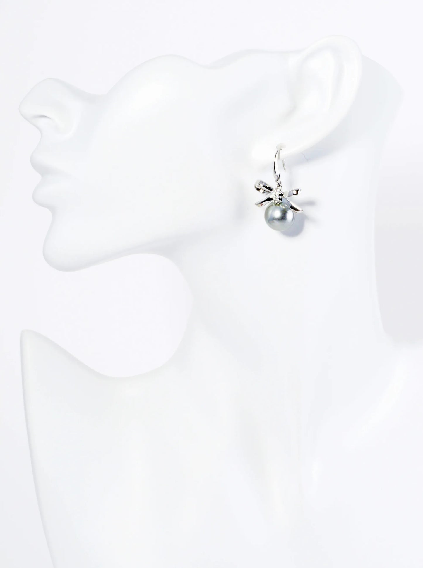 14K Gold Dipped CZ Pearl Bow Ribbon Drop Dangle Earrings