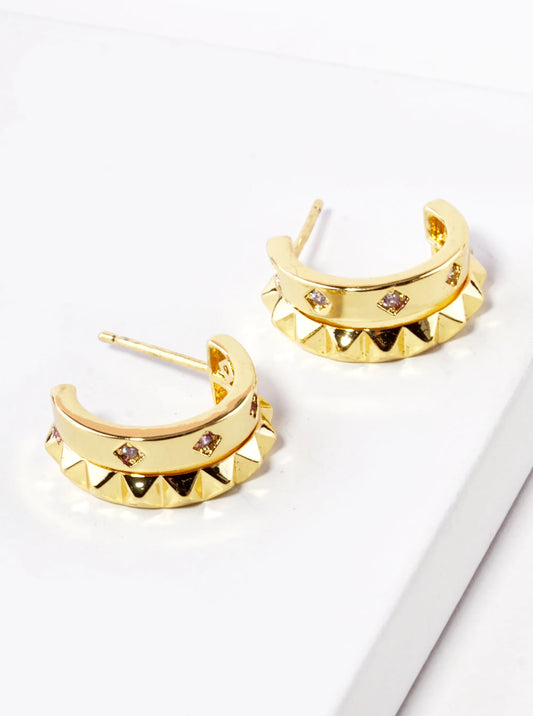 14K Gold Dipped CZ Spiked 15mm Hoop Earrings