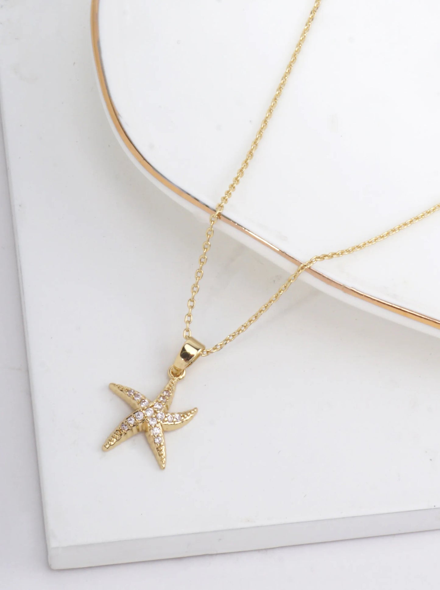 14K-Gold-Dipped CZ Starfish Necklace