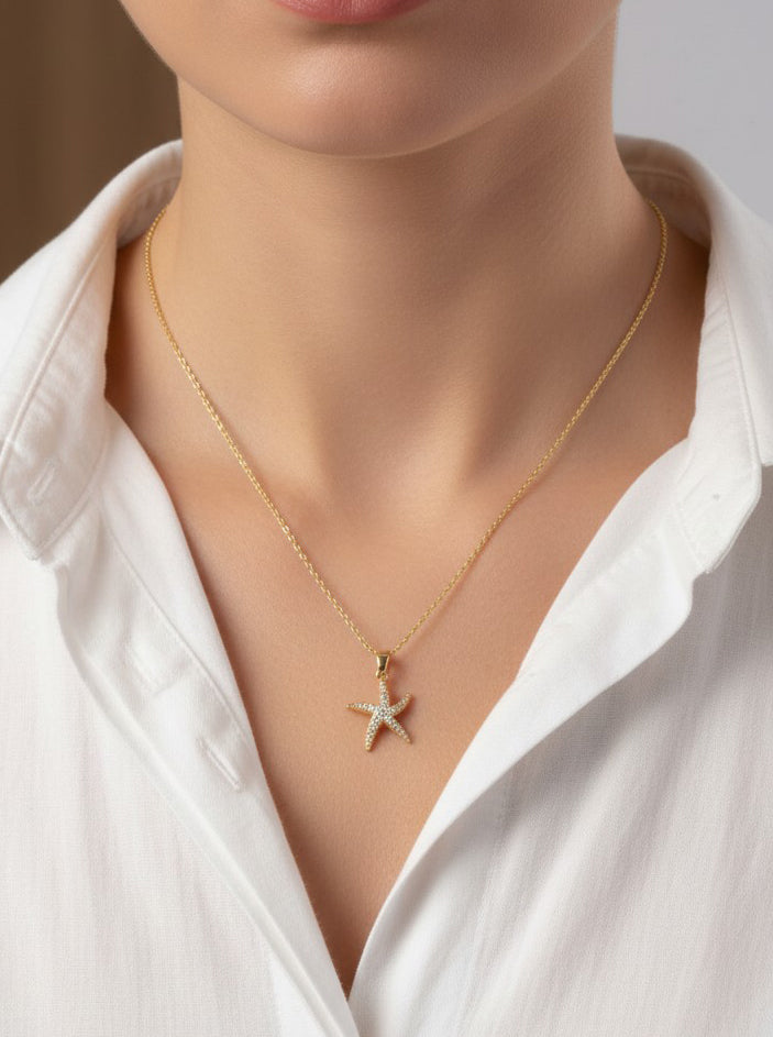 14K-Gold-Dipped CZ Starfish Necklace