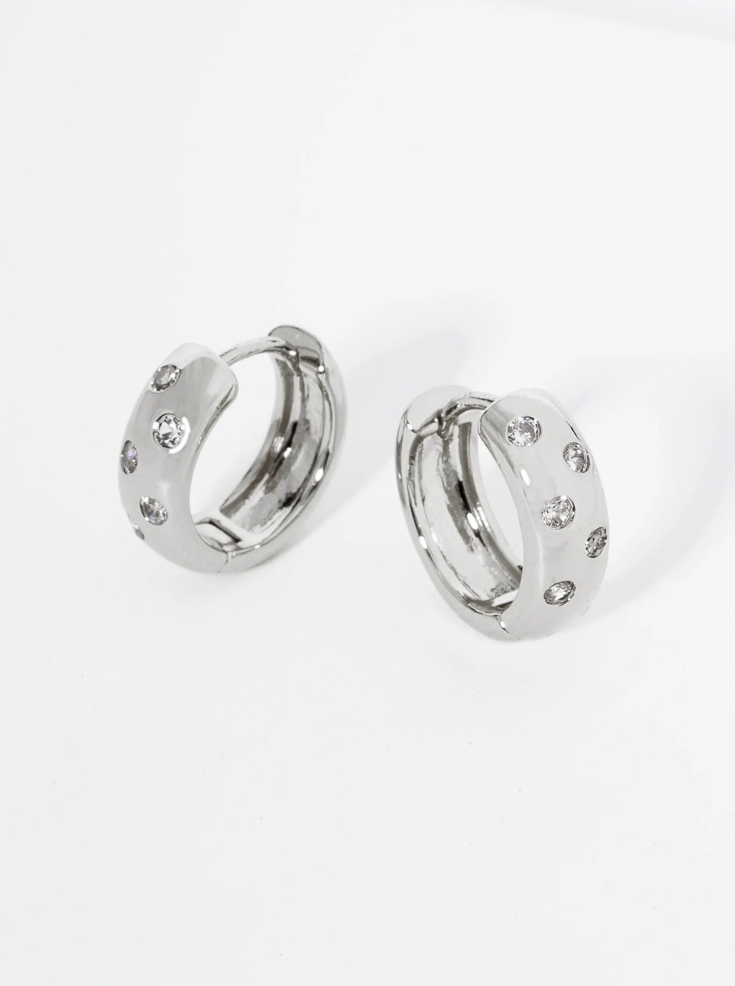 14K Gold Dipped CZ Stones Embedded 12mm Huggie Hoop Earrings
