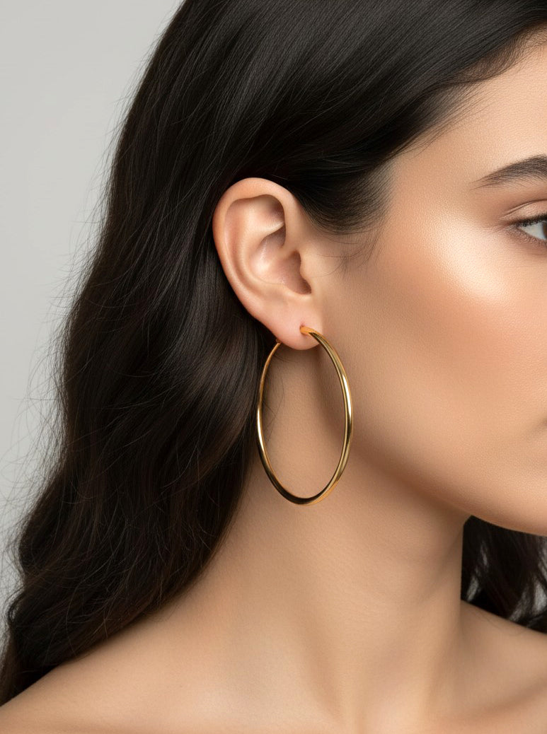 14K Gold-Dipped Classic Round Hoop Earrings 2.40in