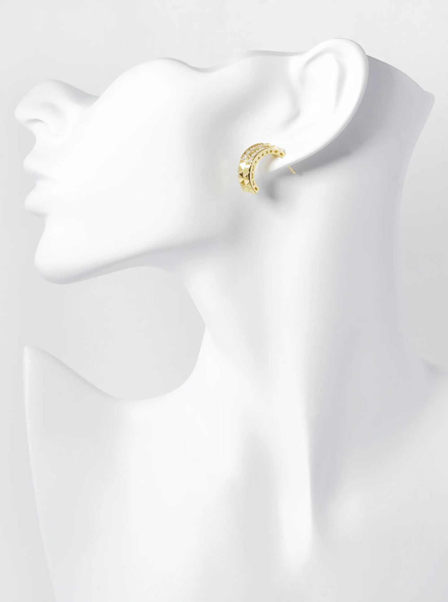 14K Gold Dipped Cubic Zirconia 17mm Half Circle Studded Open Hoop Earrings