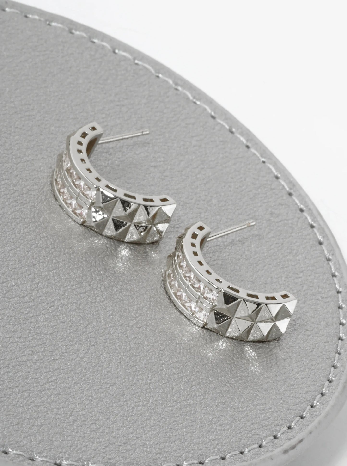 14K Gold Dipped Cubic Zirconia 17mm Half Circle Studded Open Hoop Earrings