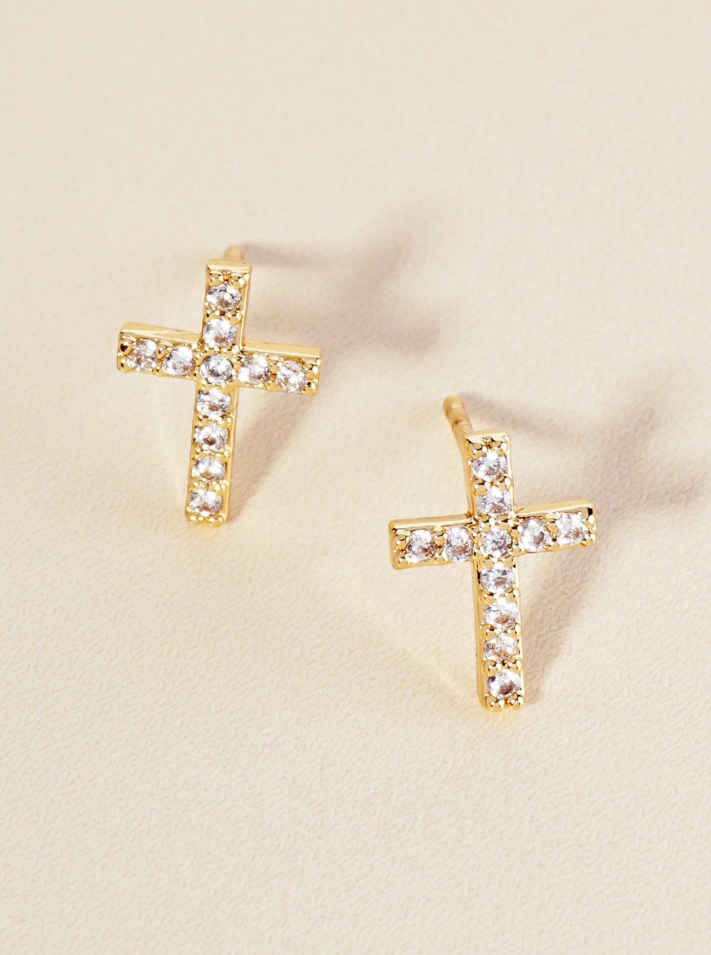 14K Gold Dipped Cubic Zirconia Cross Stud Earrings