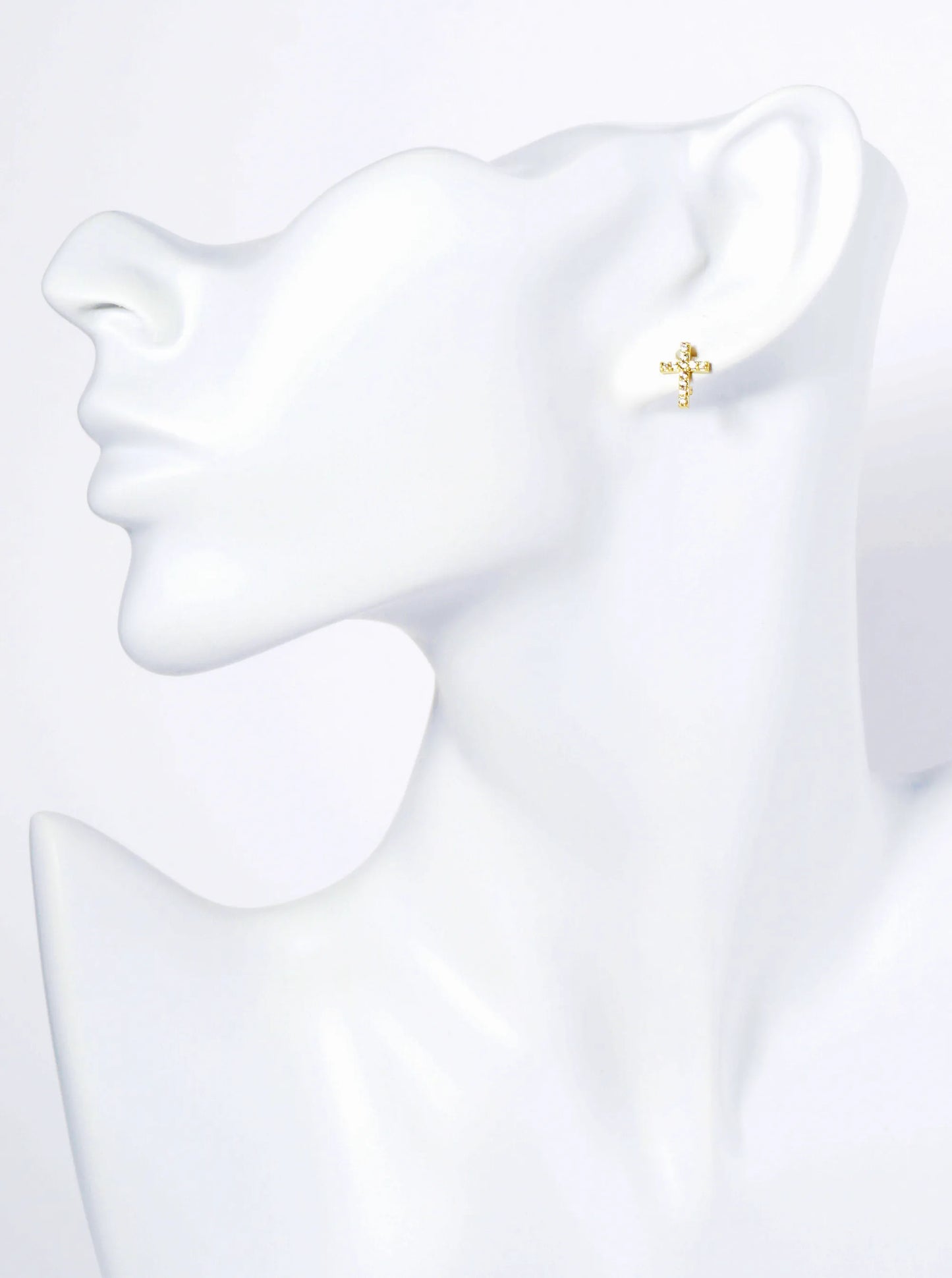 14K Gold Dipped Cubic Zirconia Cross Stud Earrings
