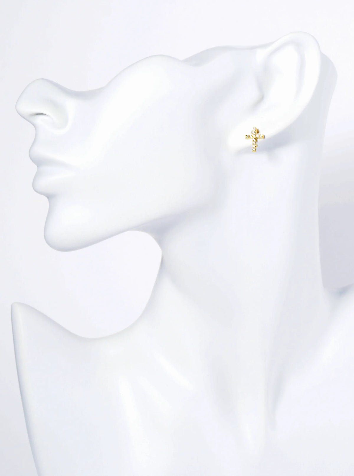 14K Gold Dipped Cubic Zirconia Cross Stud Earrings