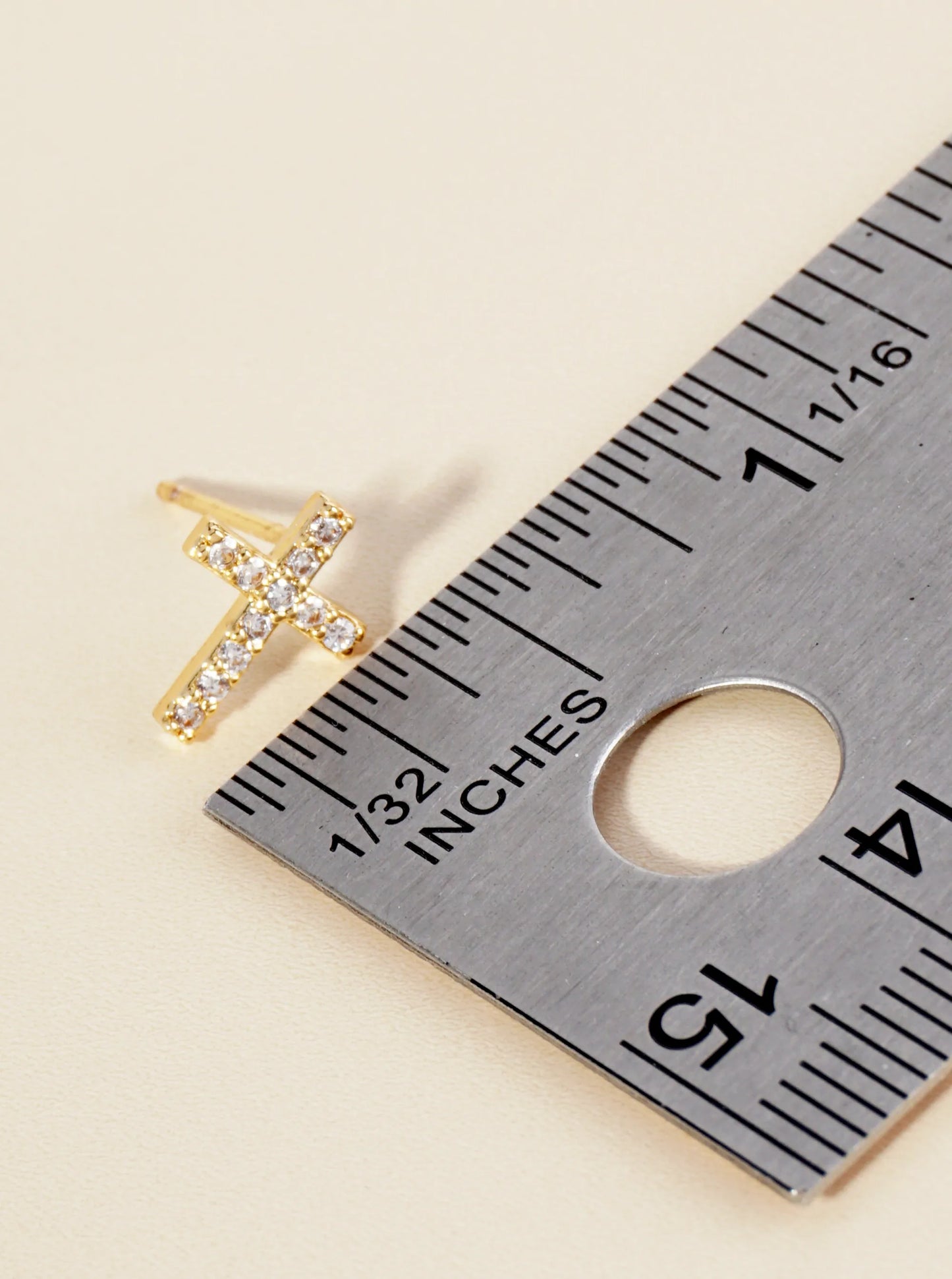 14K Gold Dipped Cubic Zirconia Cross Stud Earrings