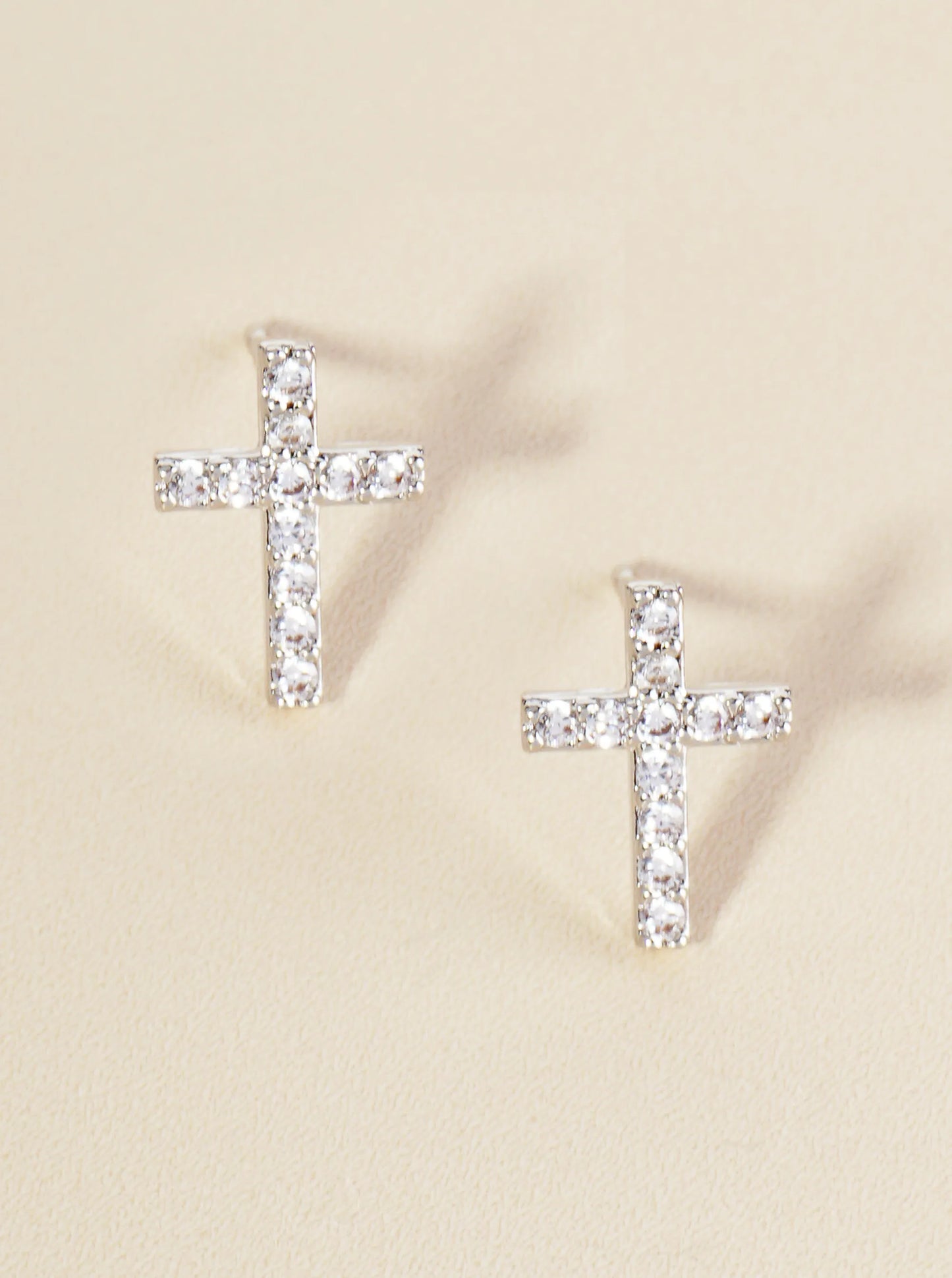 14K Gold Dipped Cubic Zirconia Cross Stud Earrings