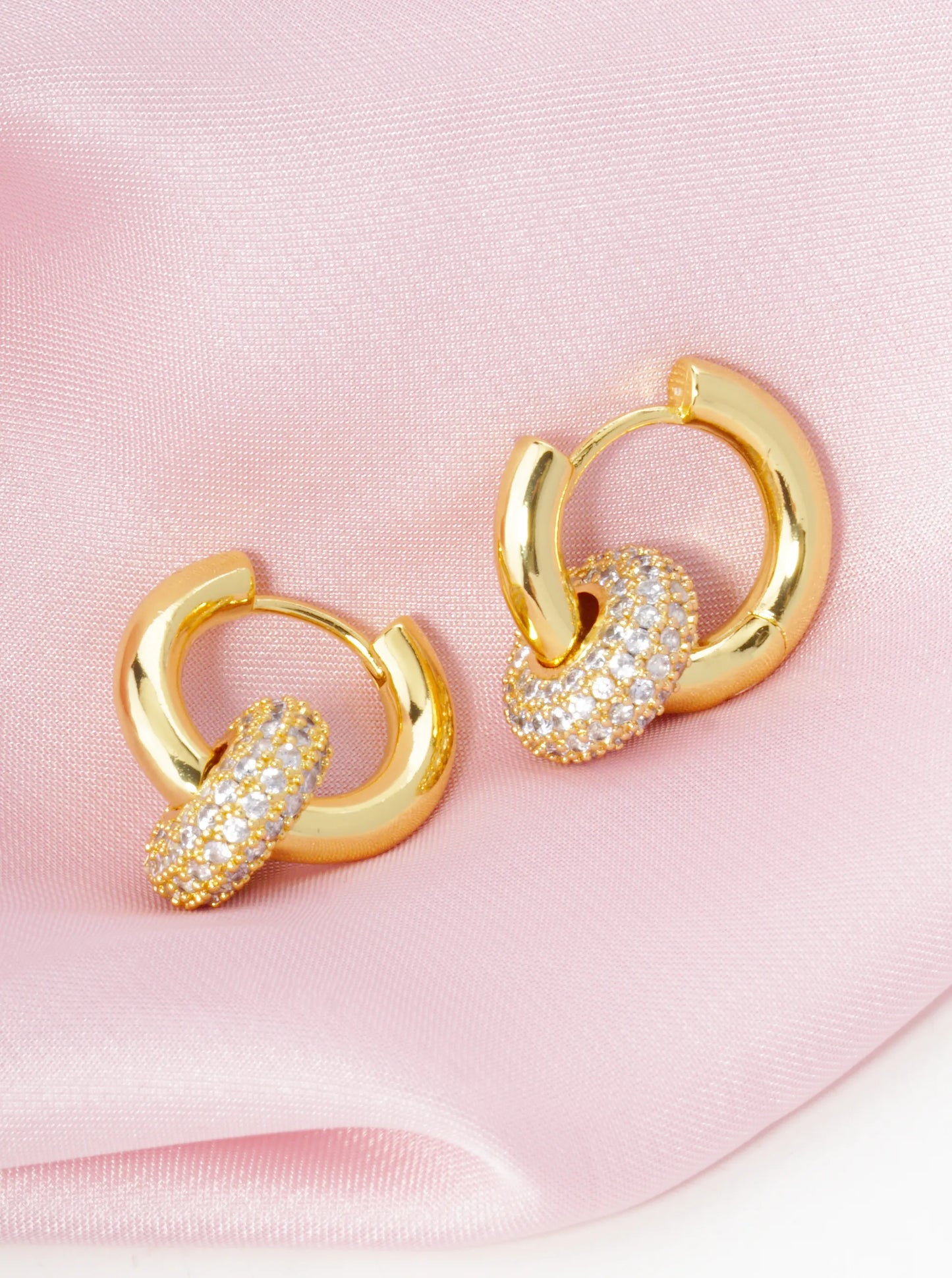 14K Gold Dipped Cubic Zirconia Interlocking Huggie Hoop Earrings