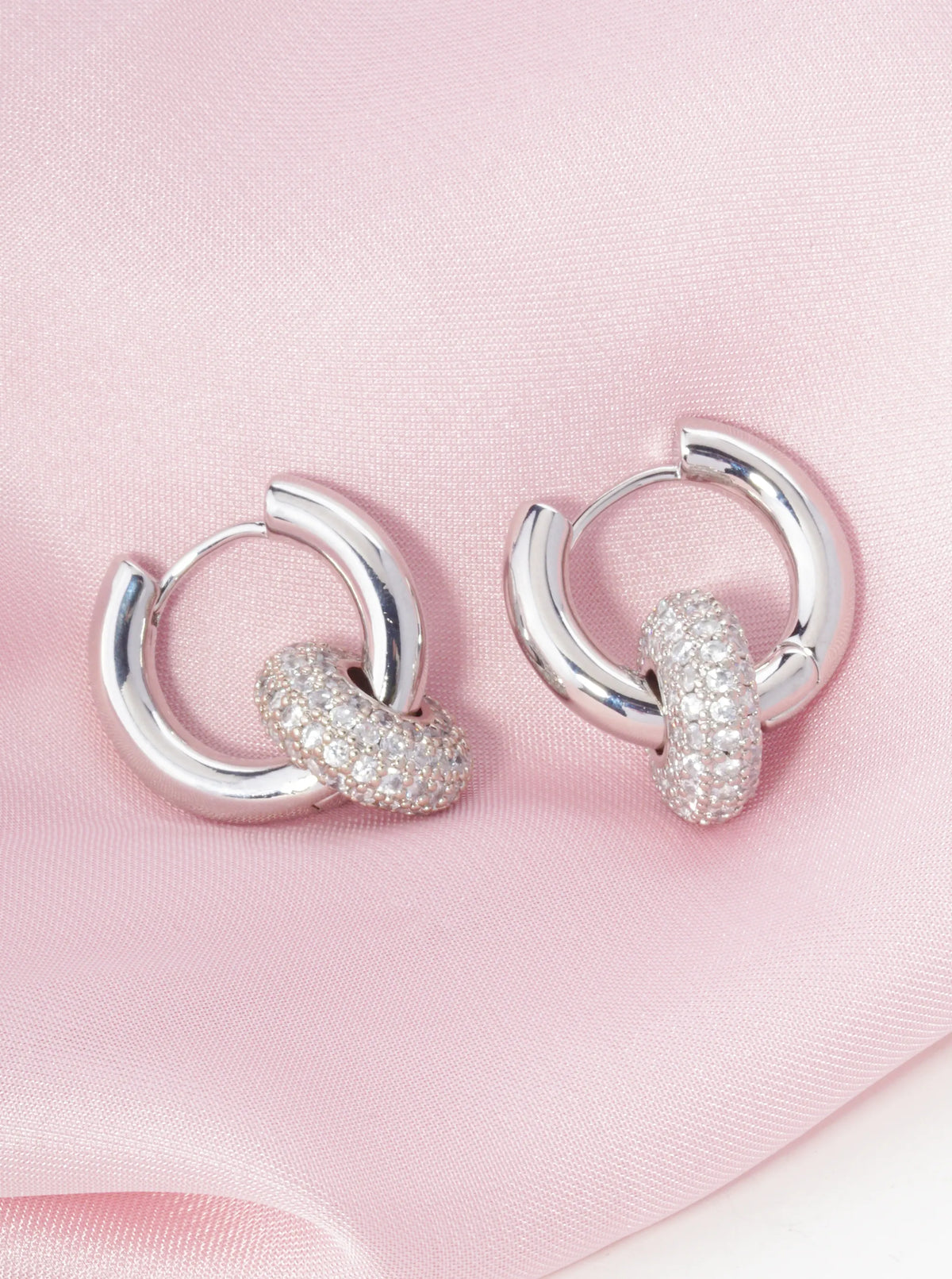 14K Gold Dipped Cubic Zirconia Interlocking Huggie Hoop Earrings