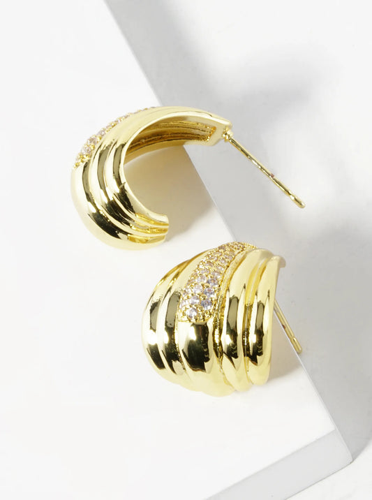 14K Gold Dipped Cubic Zirconia Pave 20mm Open Hoop Earrings