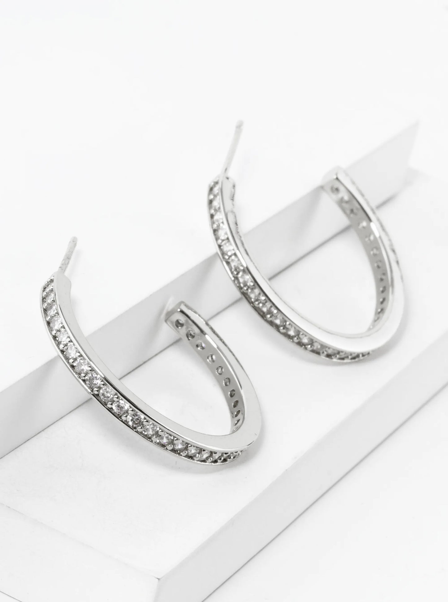 14K Gold Dipped Cubic Zirconia Pave 25mm Open Hoop Earrings