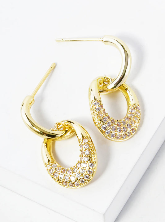 14K Gold Dipped Cubic Zirconia Pave Oval Door Knocker Post Earrings
