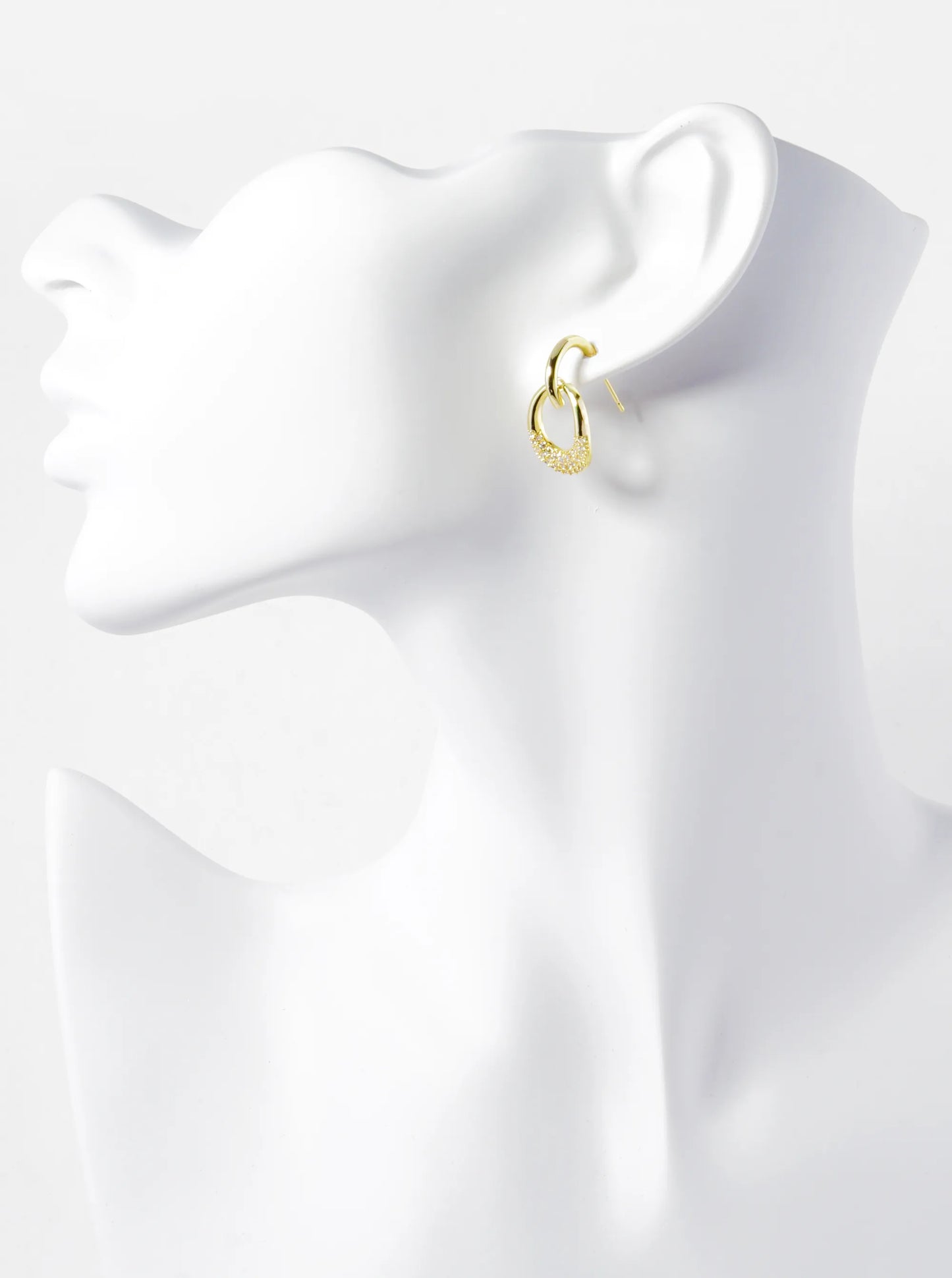 14K Gold Dipped Cubic Zirconia Pave Oval Door Knocker Post Earrings