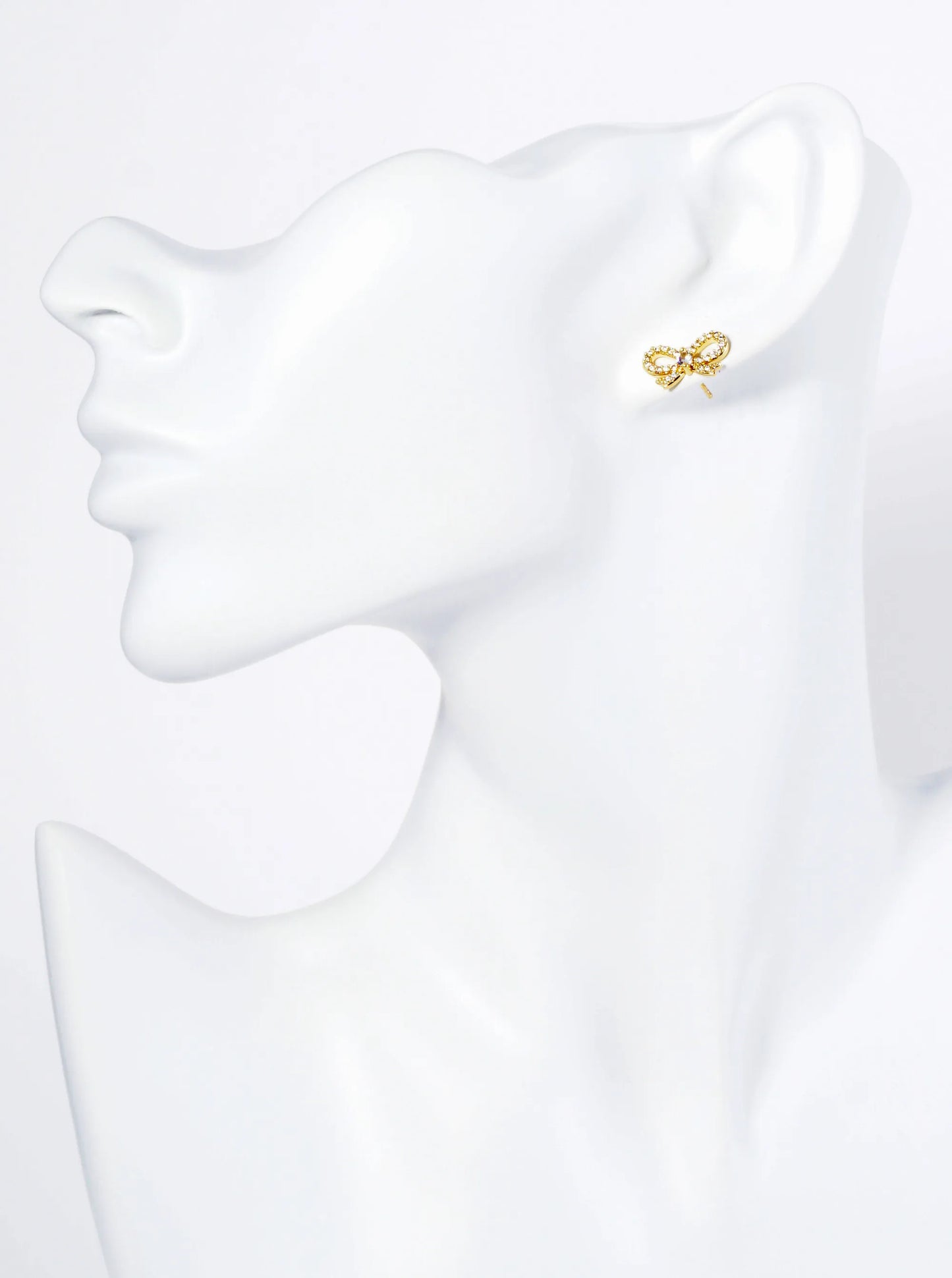 14K Gold Dipped Cubic Zirconia Pave Ribbon Bow Stud Earrings