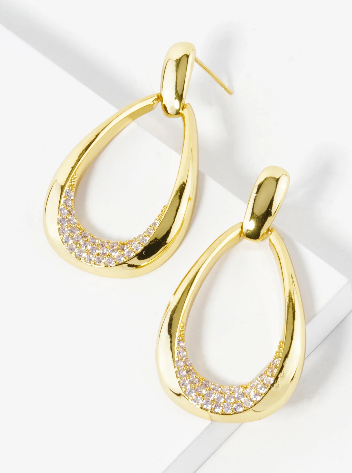 14K Gold Dipped Cubic Zirconia Pave Teardrop Post Earrings
