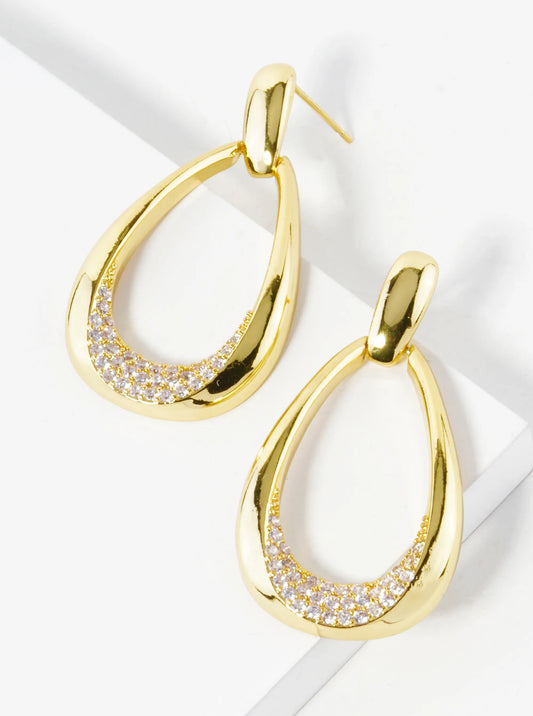 14K Gold Dipped Cubic Zirconia Pave Teardrop Post Earrings