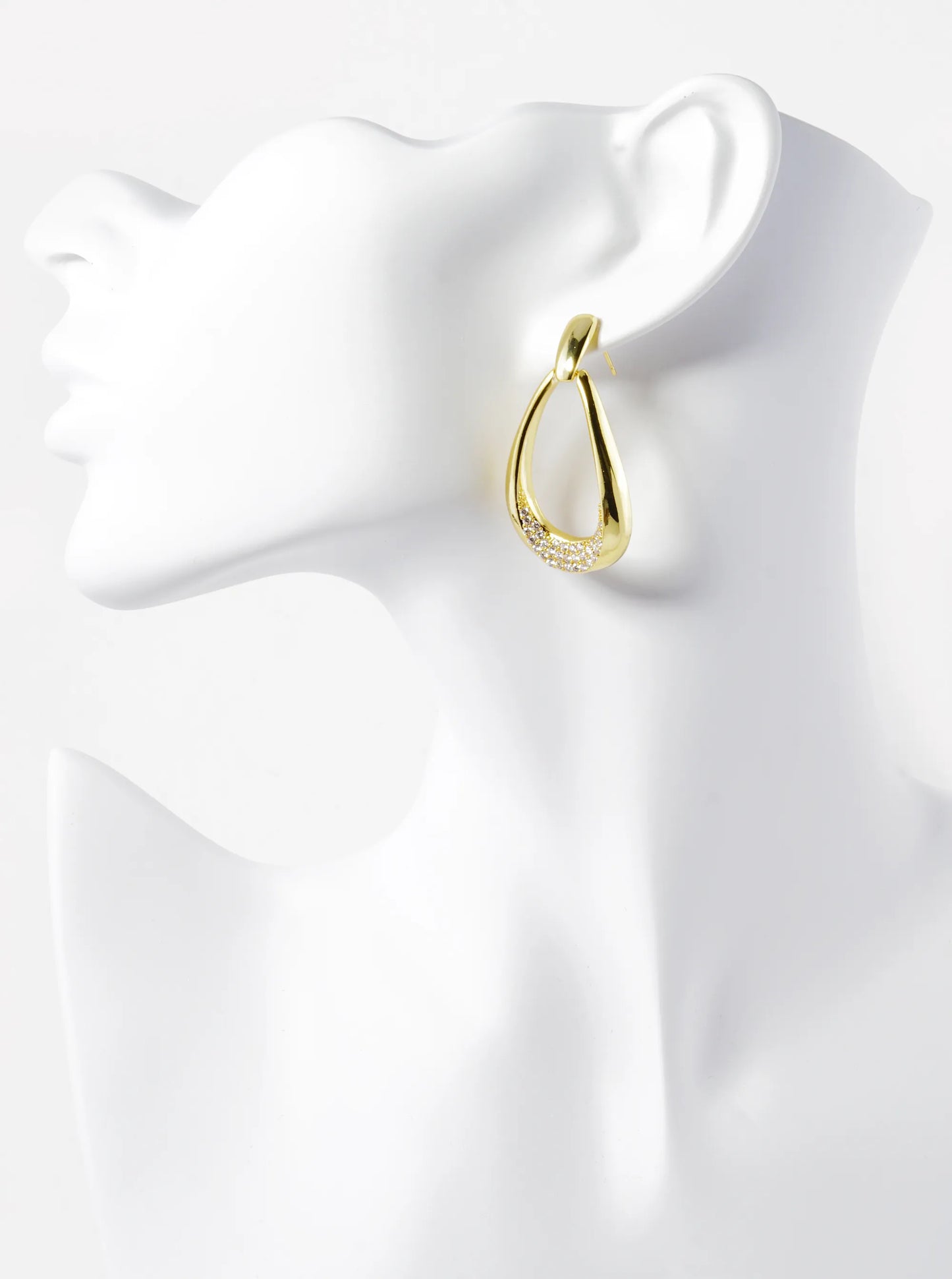 14K Gold Dipped Cubic Zirconia Pave Teardrop Post Earrings