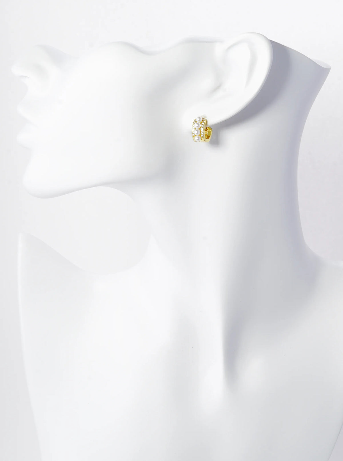 14K Gold Dipped Cubic Zirconia Pearl Beaded 10mm Huggie Hoop Earrings