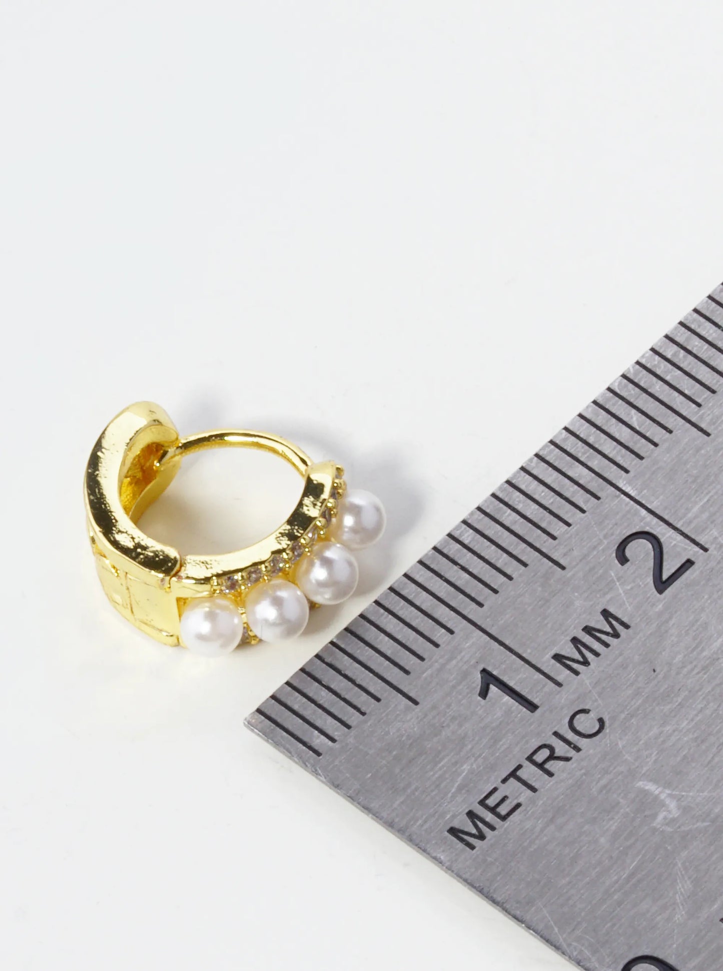 14K Gold Dipped Cubic Zirconia Pearl Beaded 10mm Huggie Hoop Earrings