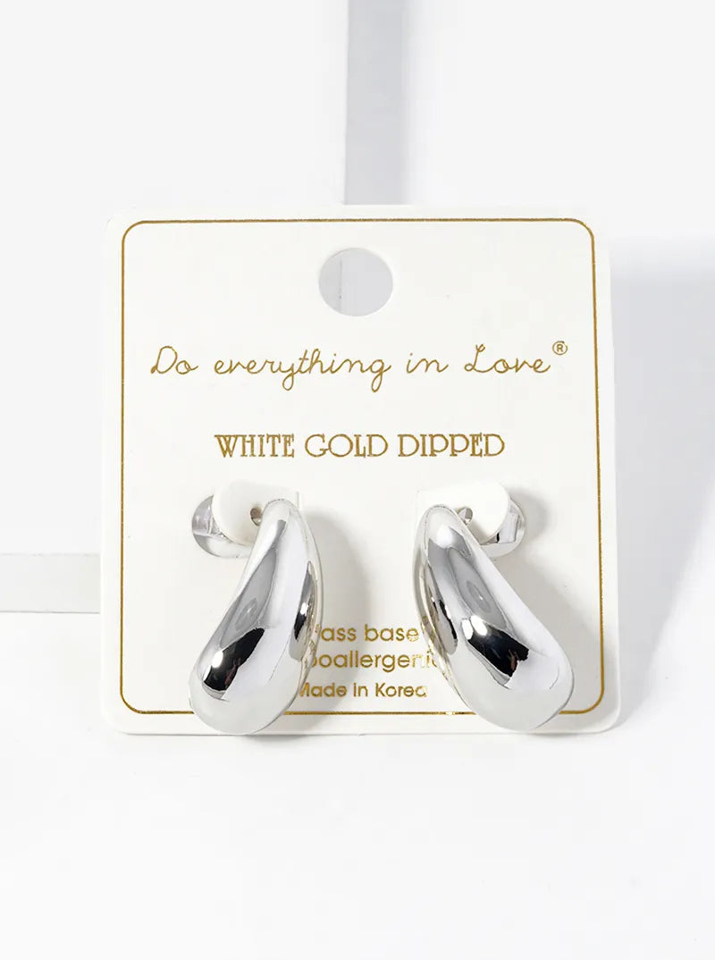 14K Gold Dipped Curved Puffy Teardrop Post Stud Earrings