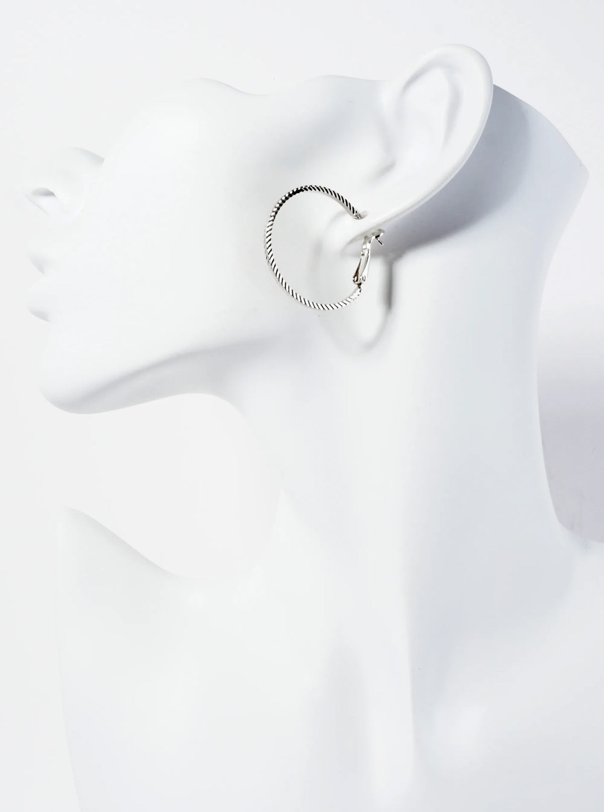 14K-Gold-Dipped Diagonal Textured 30mm Latch-Back Hoop Earrings