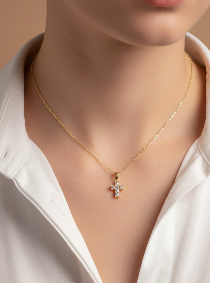 14K-Gold-Dipped Faith Inspired CZ Cross Pendant