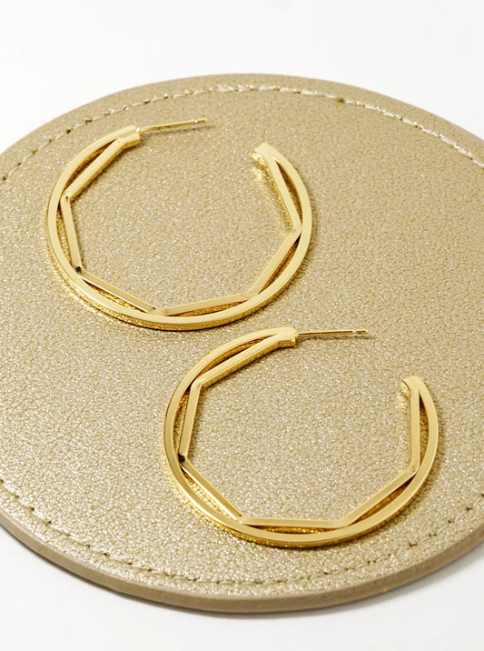 14K Gold Dipped Geometric 40mm Open Hoop Earrings