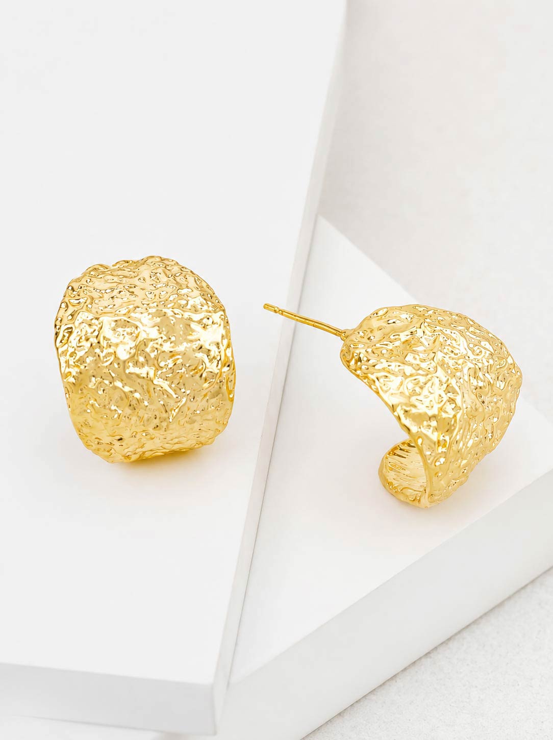 14K Gold-Dipped Hammered Huggie Earrings