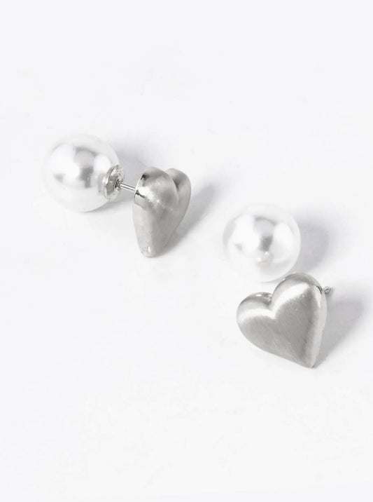 14K Gold Dipped Heart Pearl Two Sided Stud Earrings