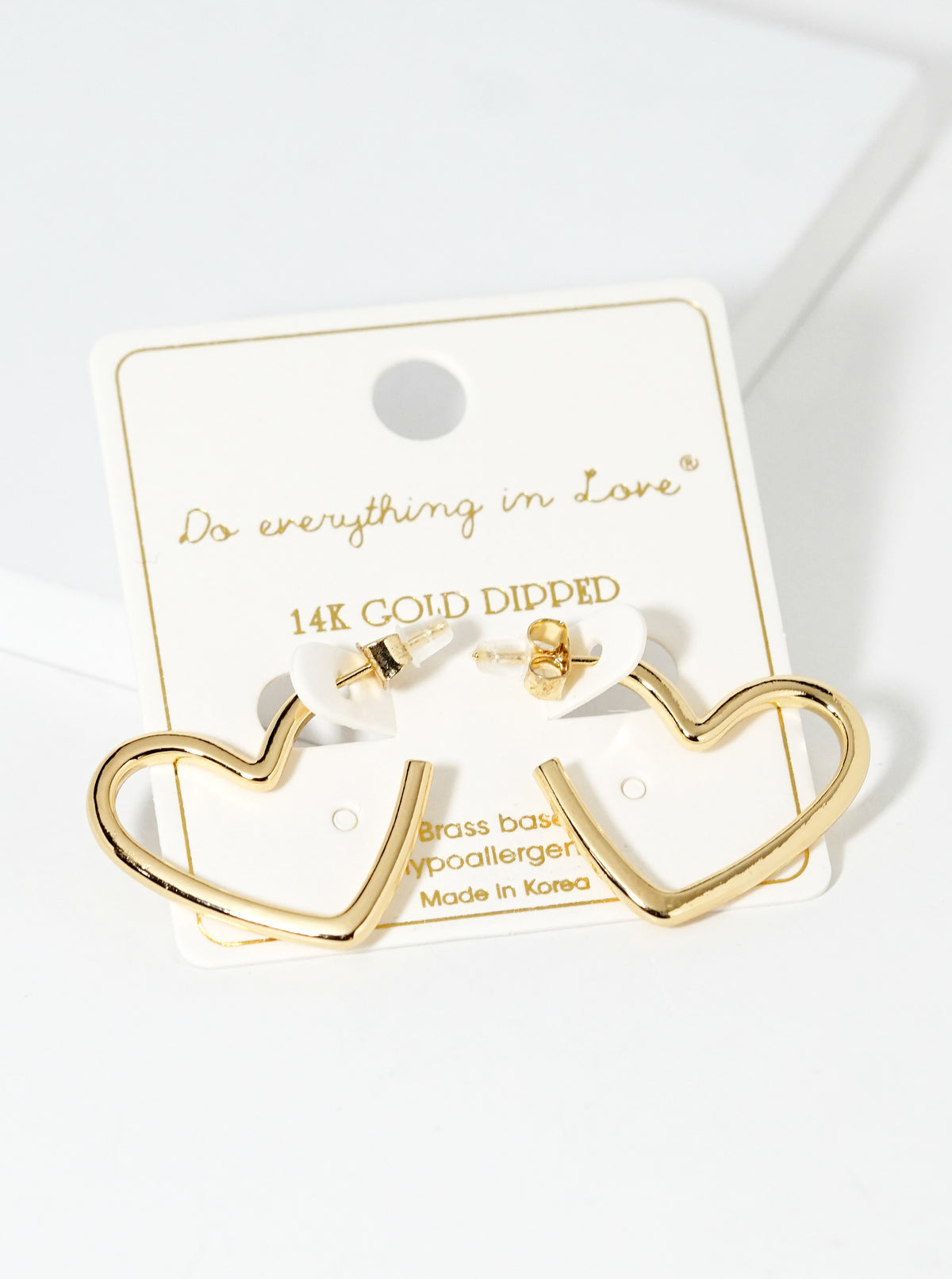 14k Gold Dipped Heart Shape Brass Open Hoop Earrings