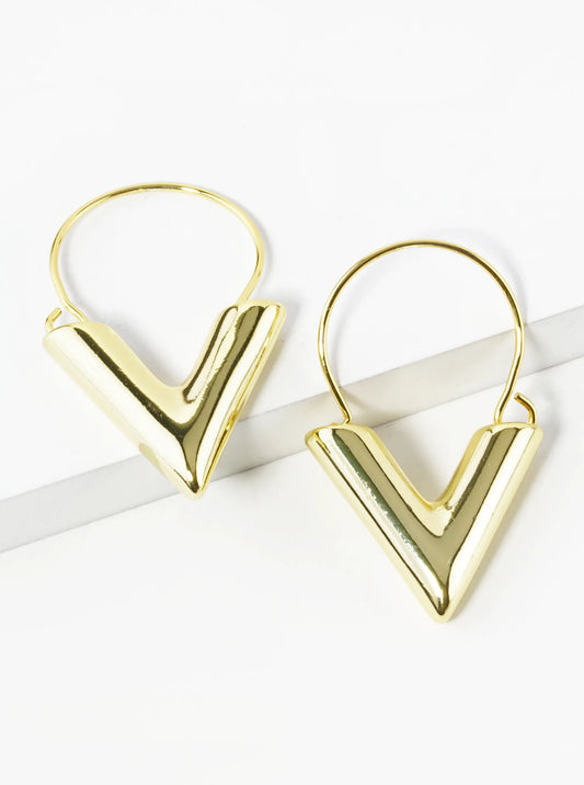14K Gold Dipped Hollow Chevron Drop Earrings