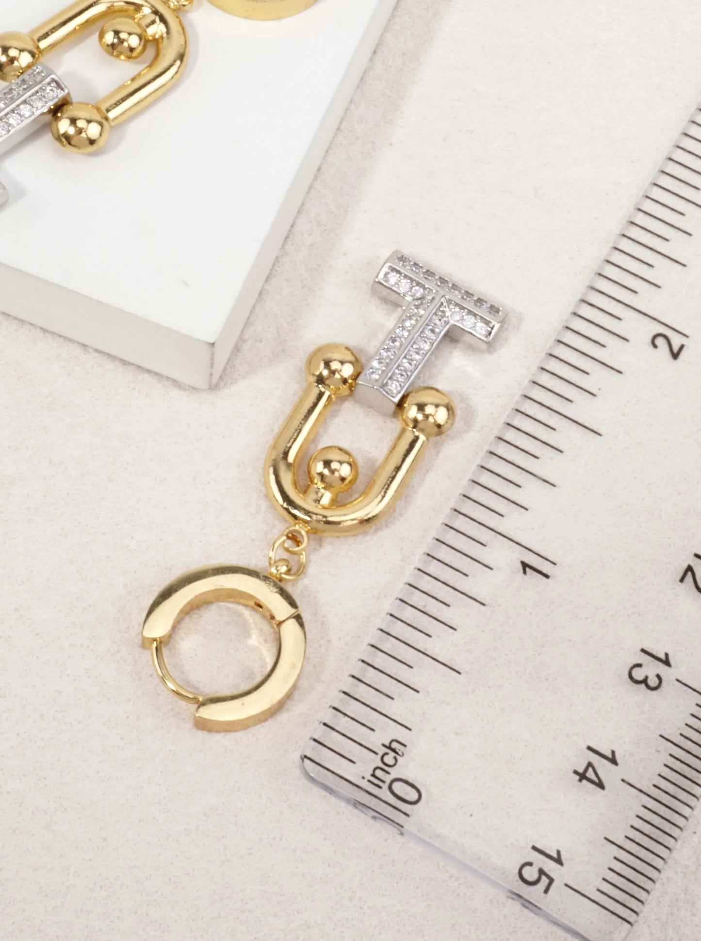 14K Gold Dipped Horsebit Drop Earrings With CZ
