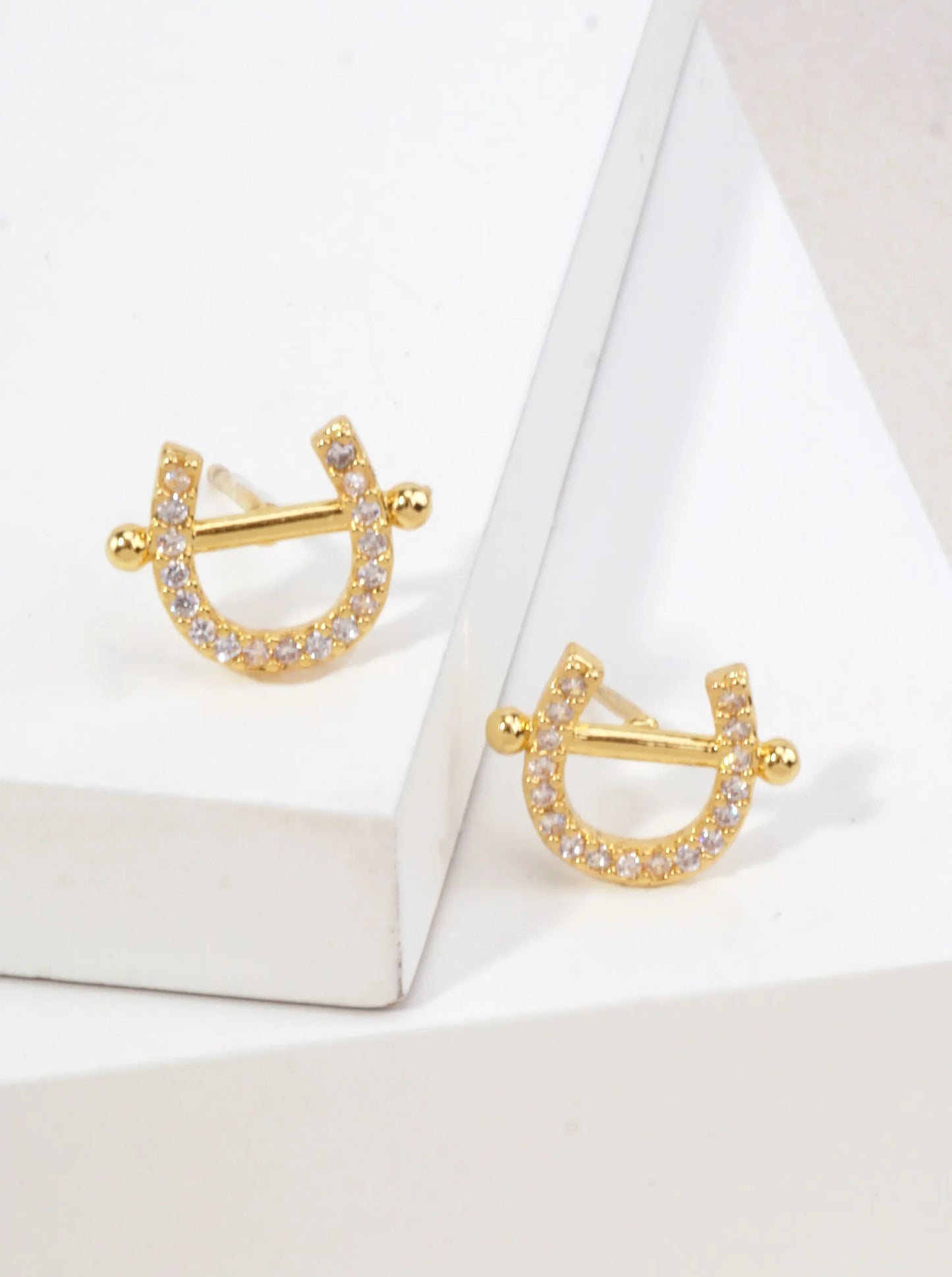 14K Gold Dipped Horseshoe CZ Stud Earrings