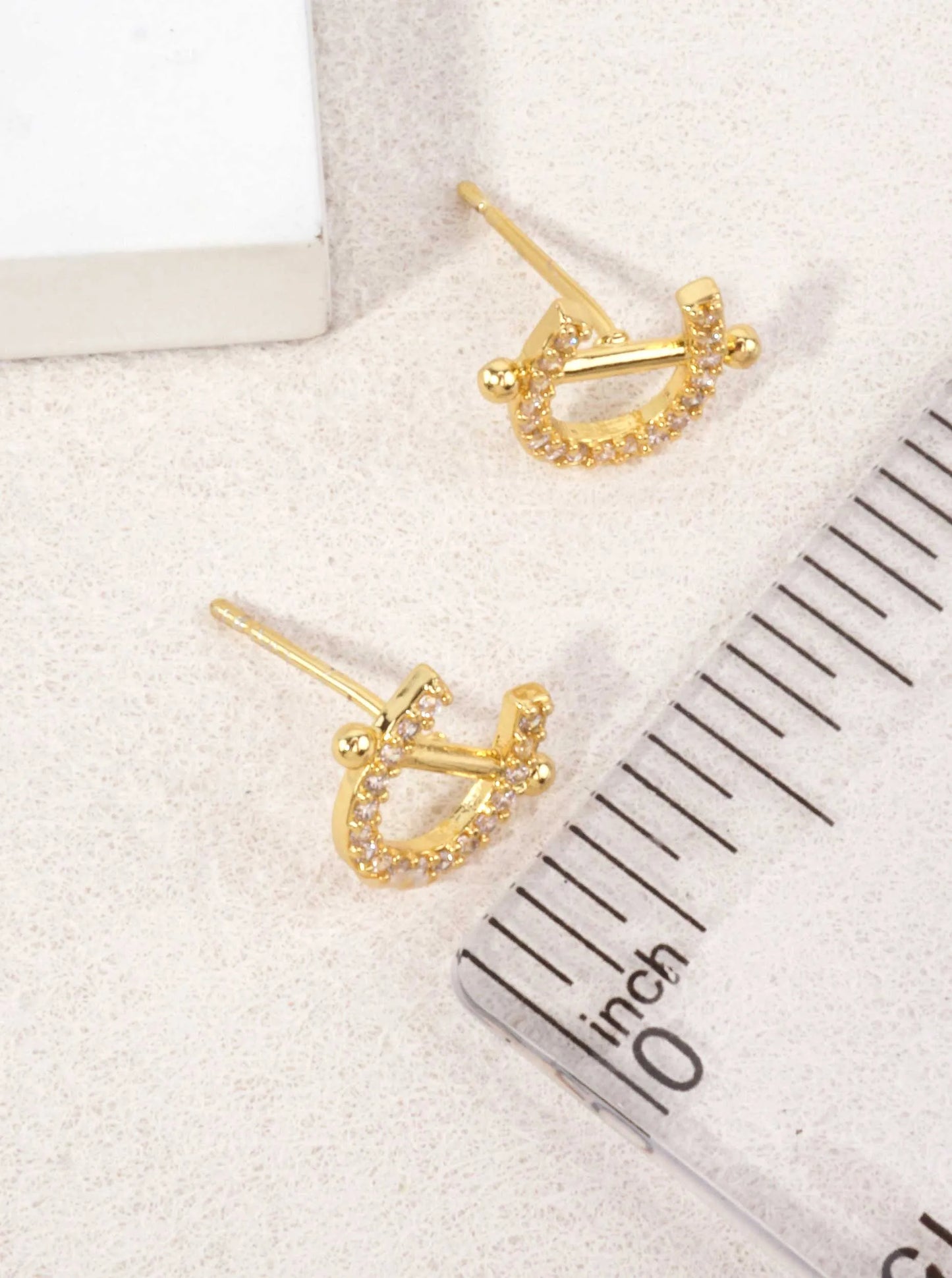14K Gold Dipped Horseshoe CZ Stud Earrings