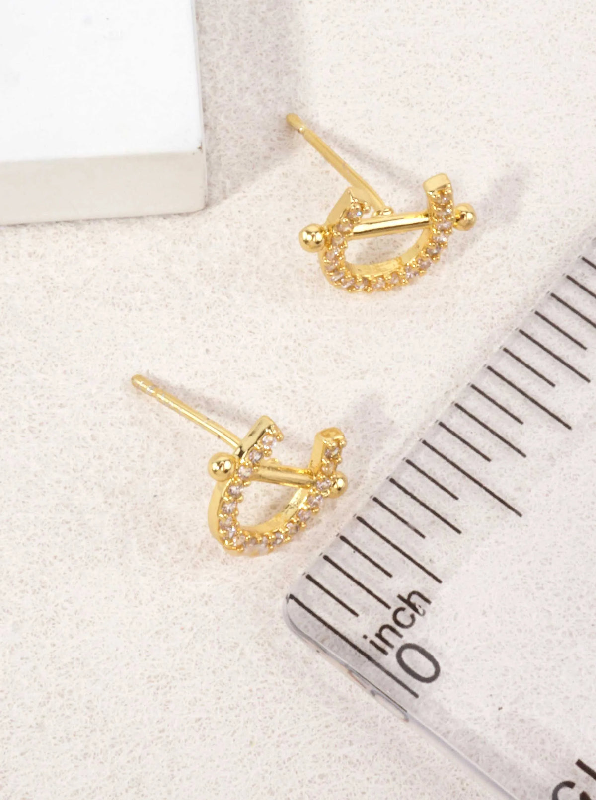 14K Gold Dipped Horseshoe CZ Stud Earrings