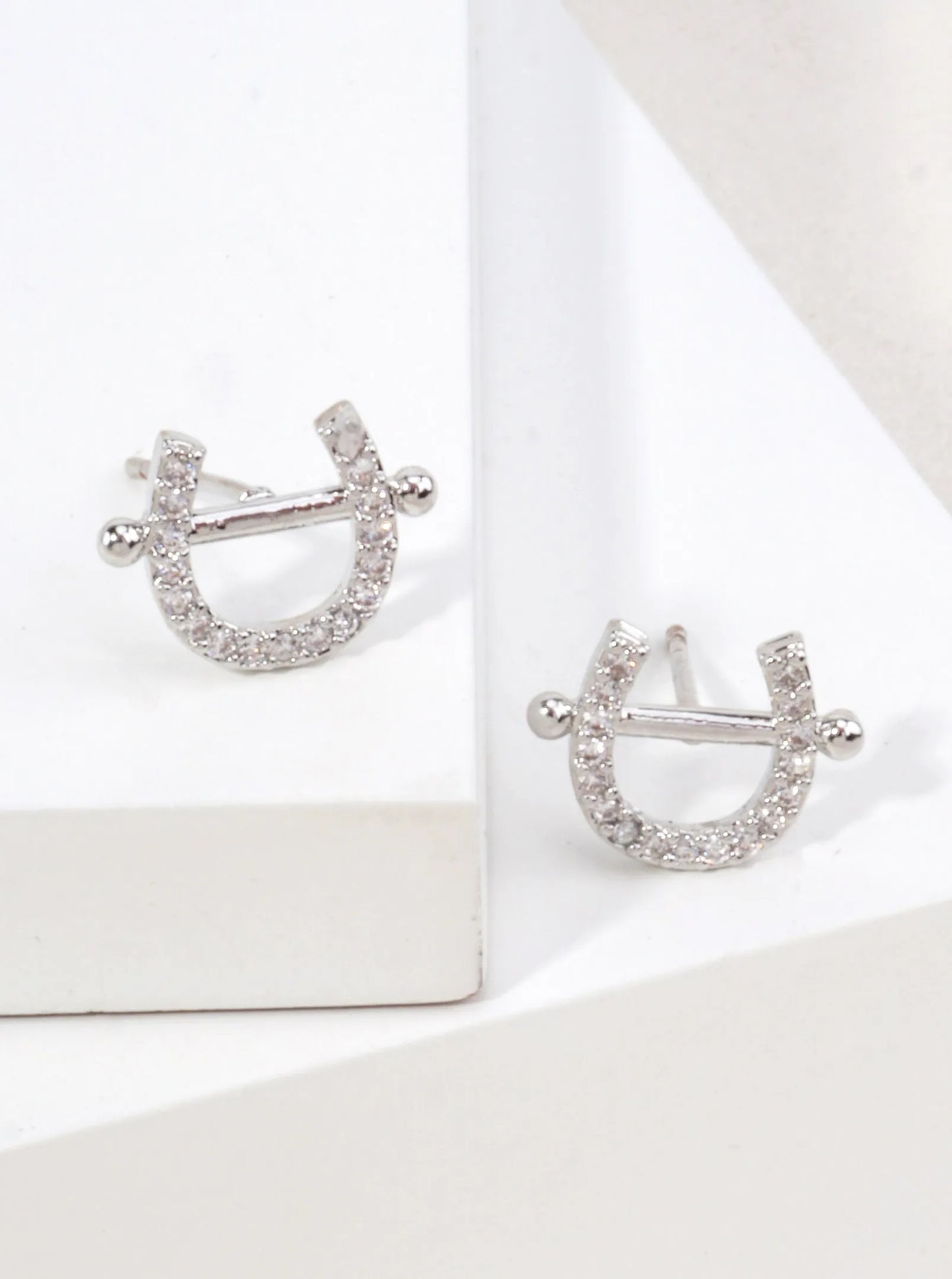 14K Gold Dipped Horseshoe CZ Stud Earrings