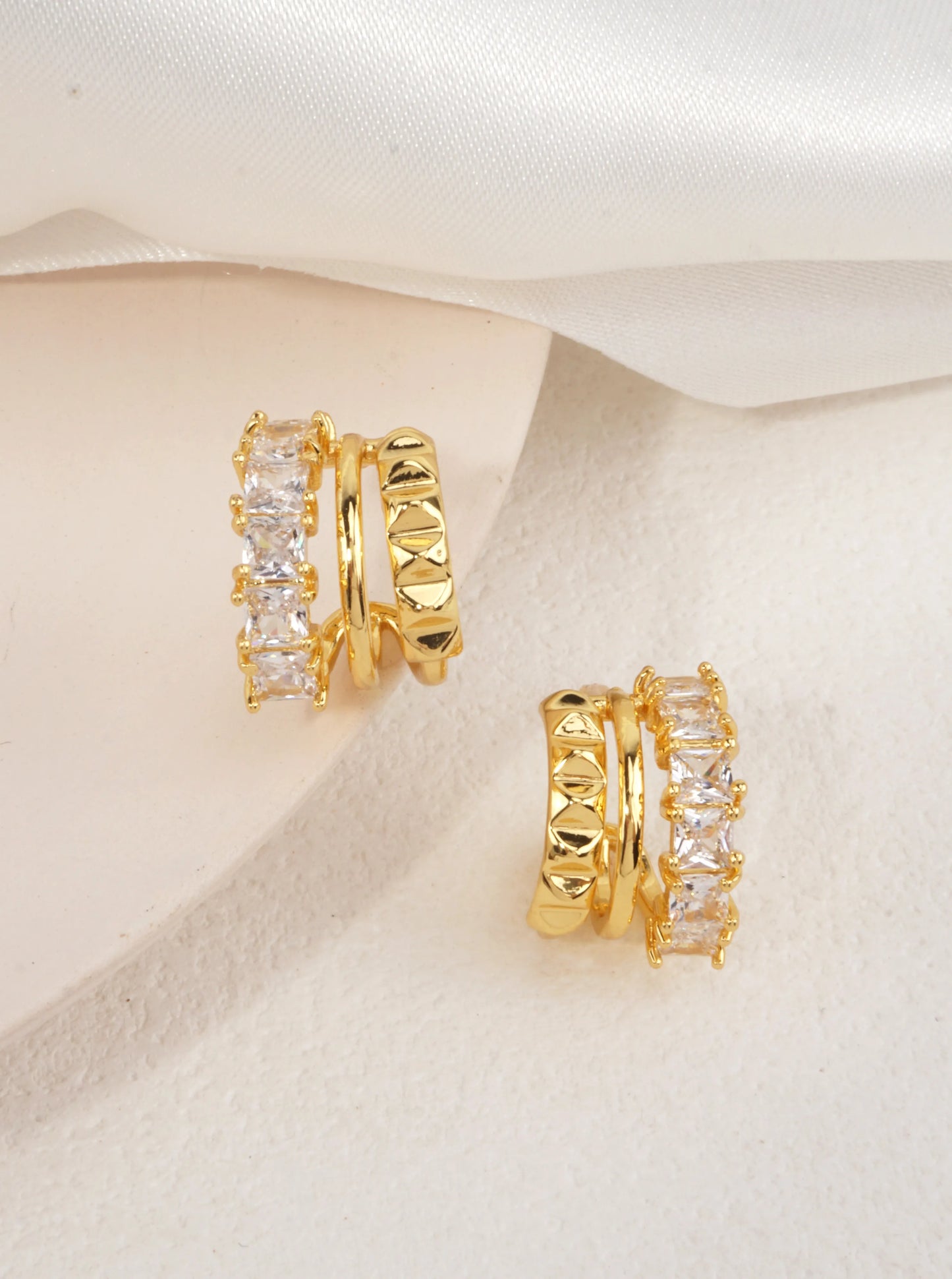 14K-Gold Dipped Layered Hoop Earrings WITH CZ