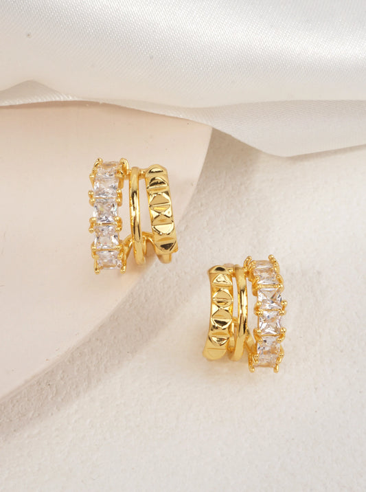 14K-Gold Dipped Layered Hoop Earrings WITH CZ