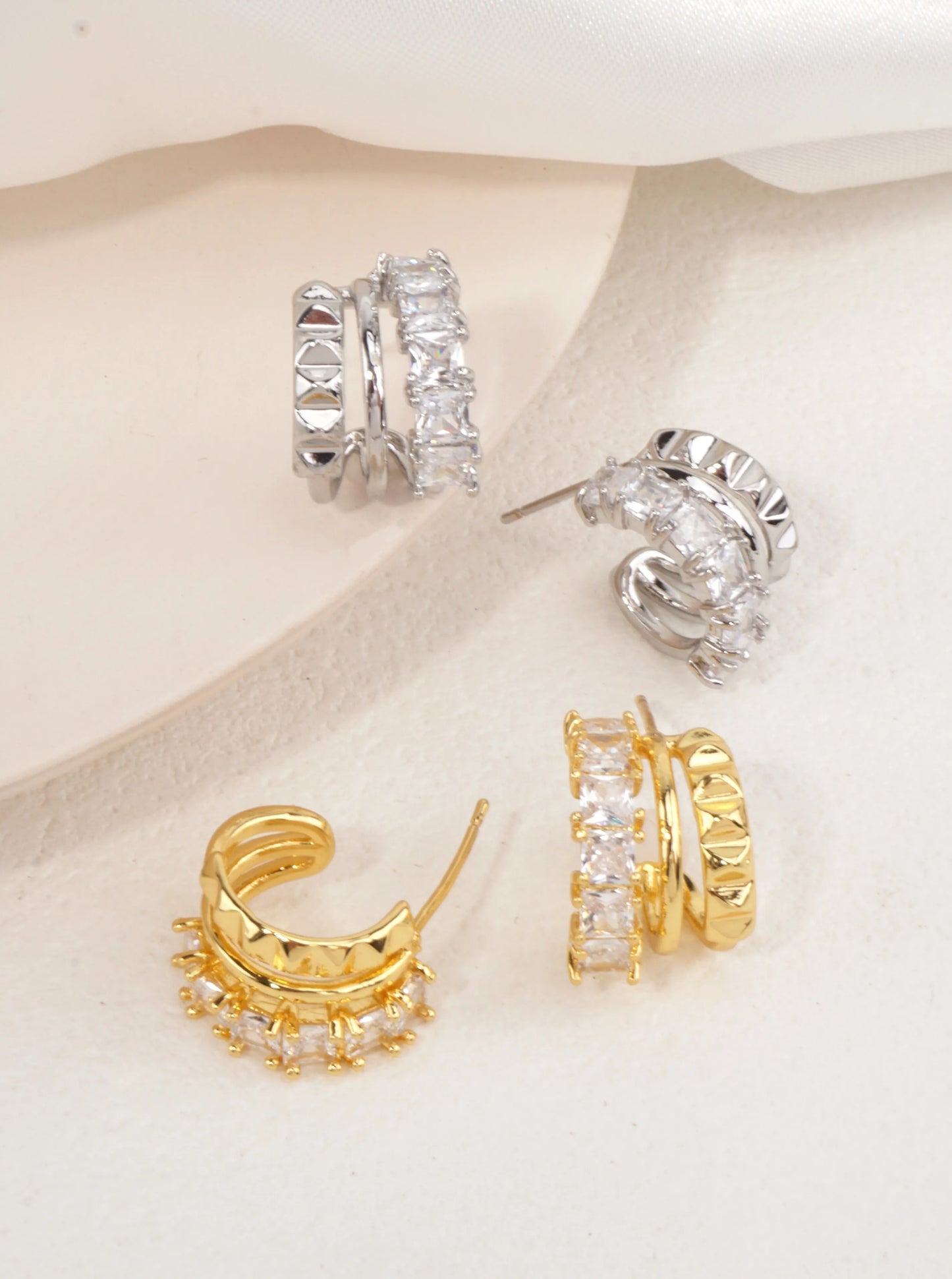 14K-Gold Dipped Layered Hoop Earrings WITH CZ
