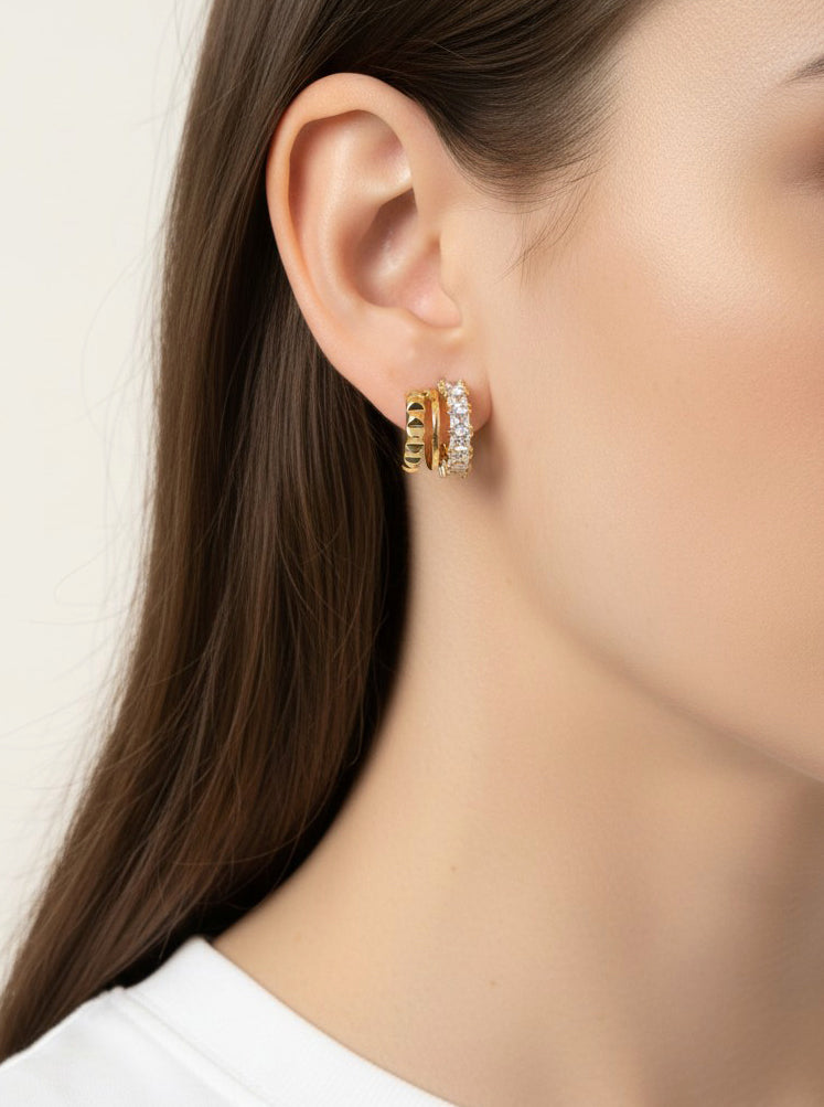 14K-Gold Dipped Layered Hoop Earrings WITH CZ