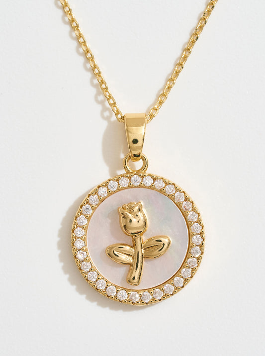 14K-Gold-Dipped MOP Floral Halo Necklace