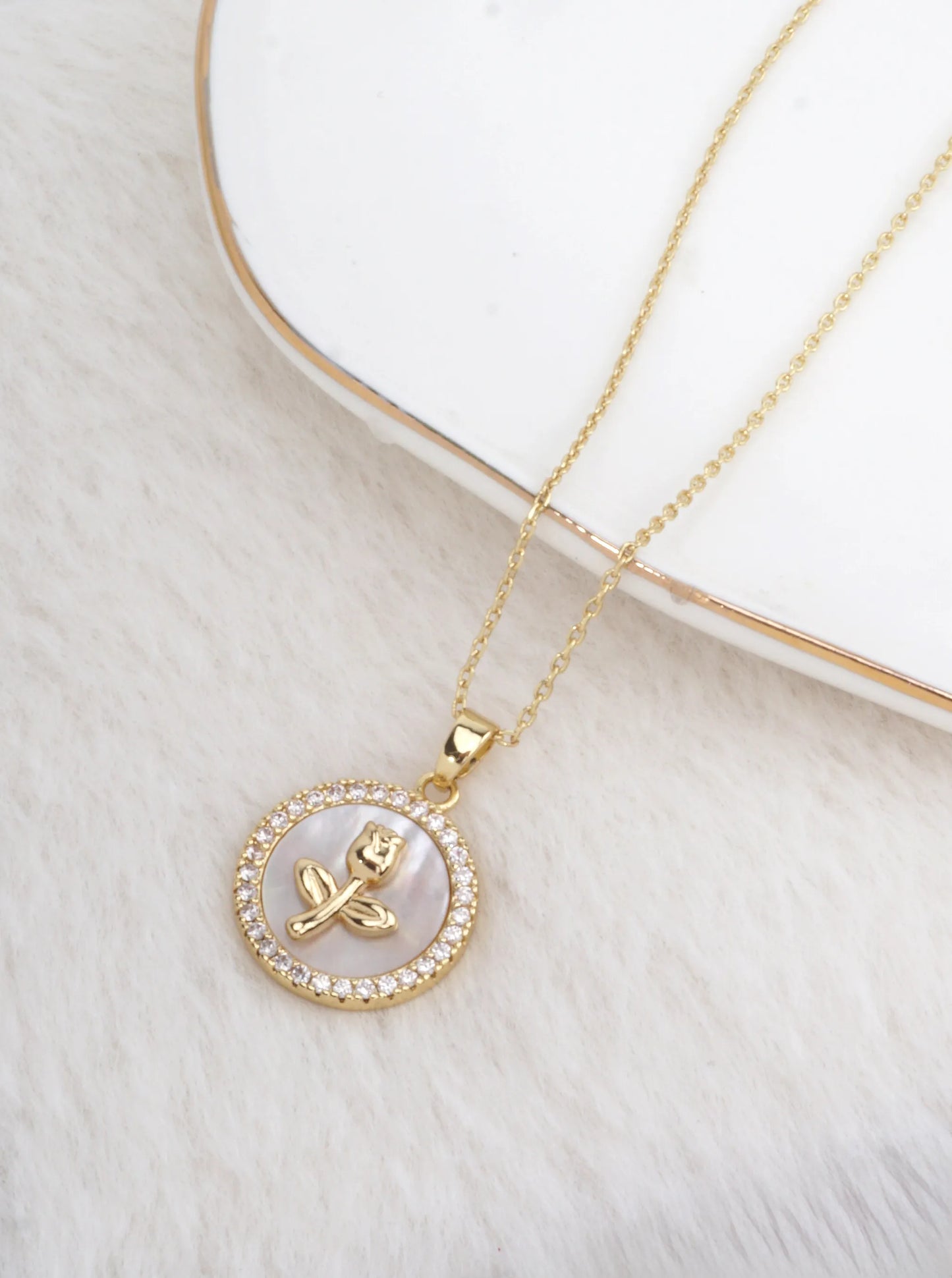 14K-Gold-Dipped MOP Floral Halo Necklace