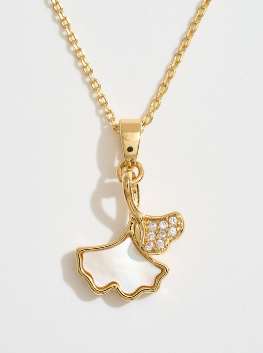 14K-Gold-Dipped MOP Ginkgo Leaf Necklace