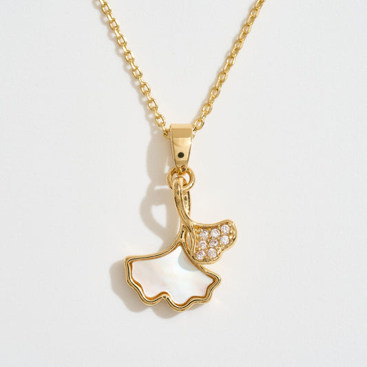 14K-Gold-Dipped MOP Ginkgo Leaf Necklace