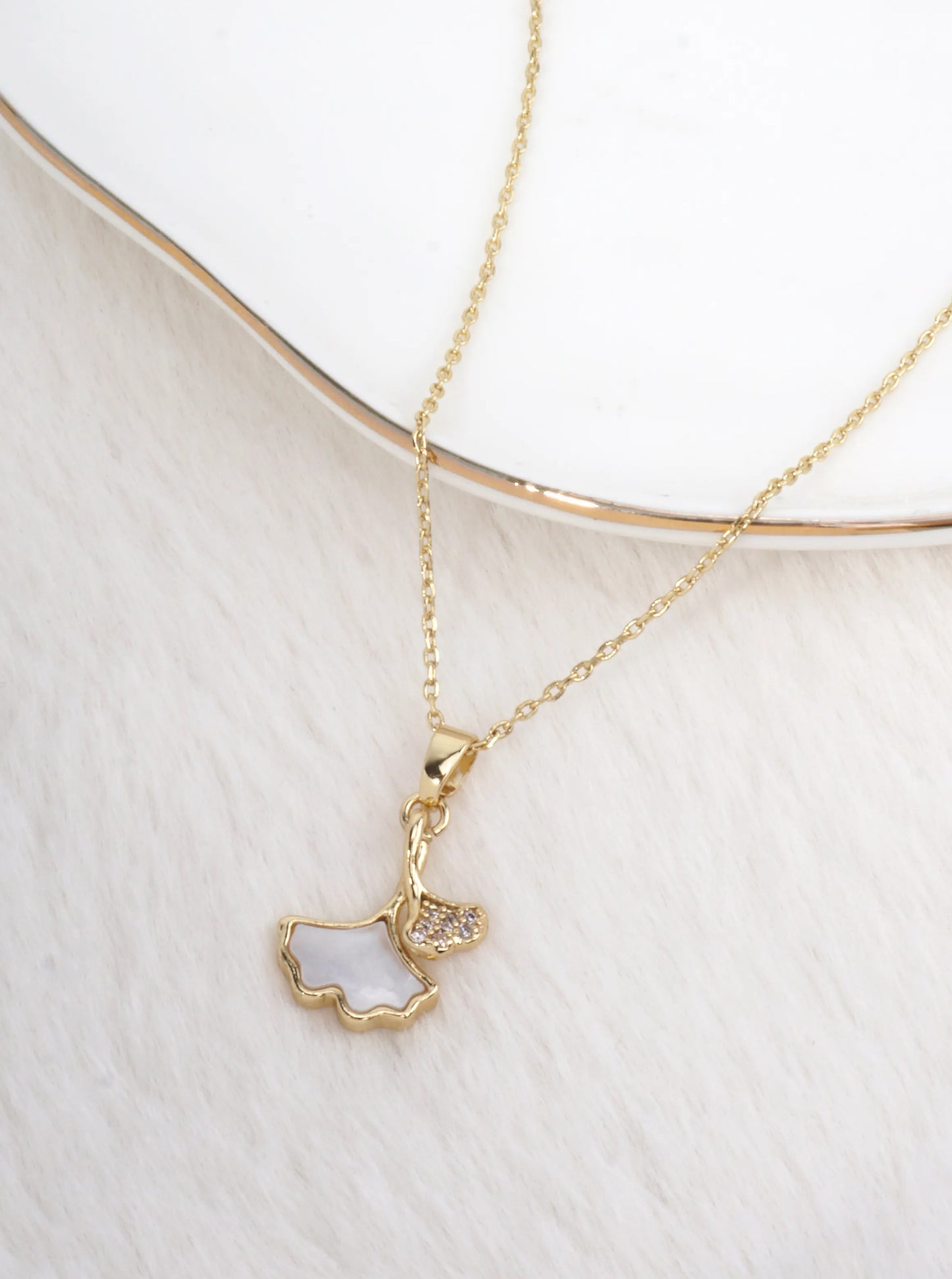 14K-Gold-Dipped MOP Ginkgo Leaf Necklace
