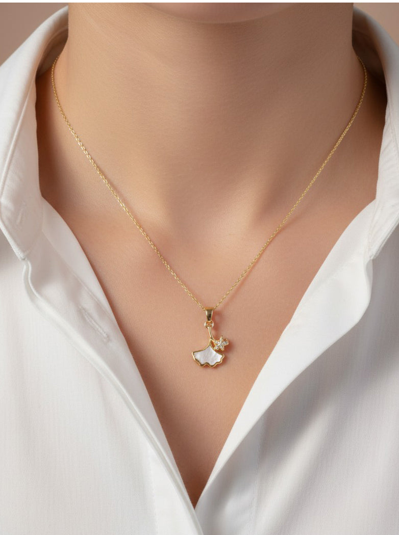 14K-Gold-Dipped MOP Ginkgo Leaf Necklace