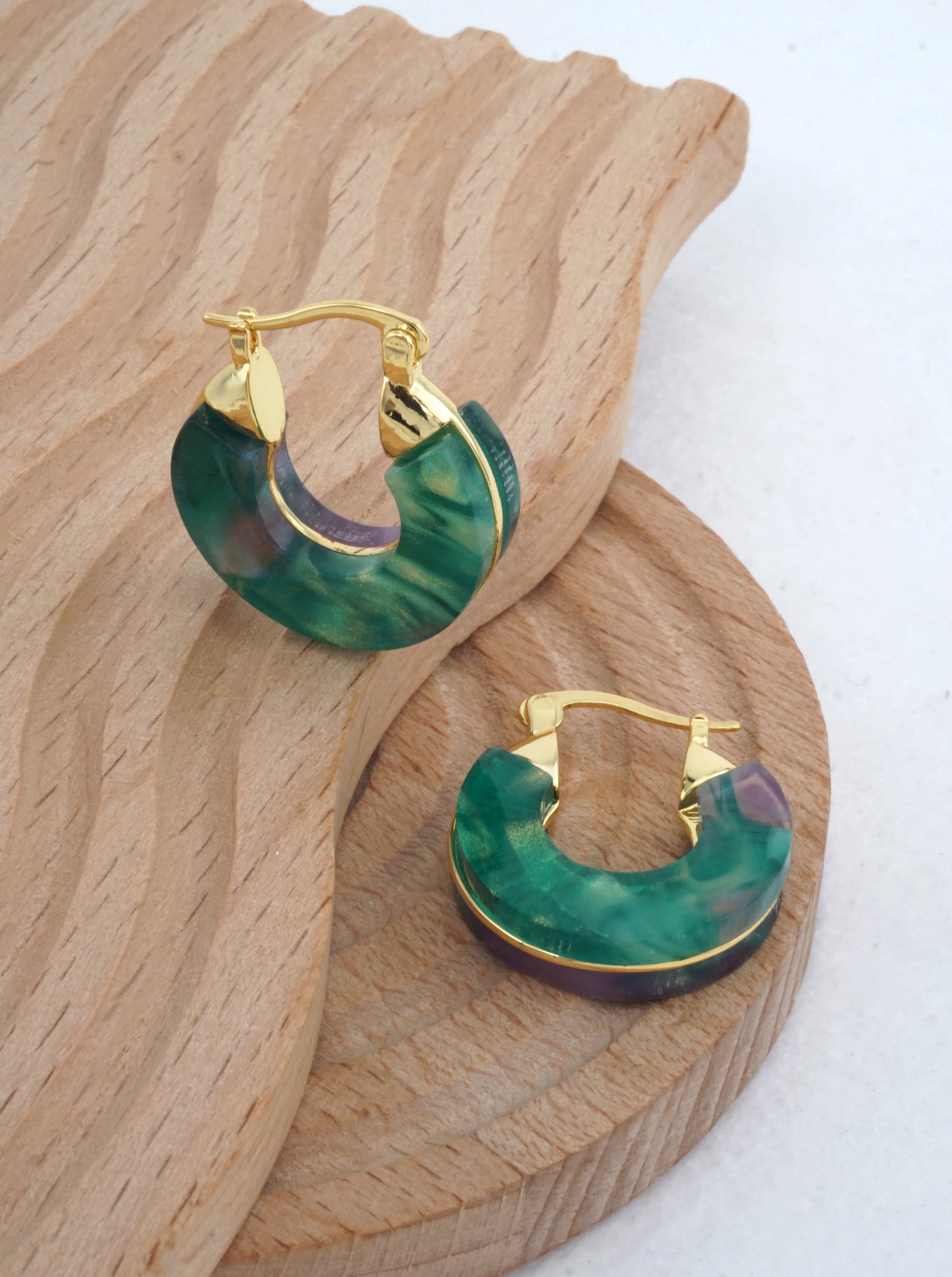14K Gold-Dipped Marbled Resin Huggie Earrings