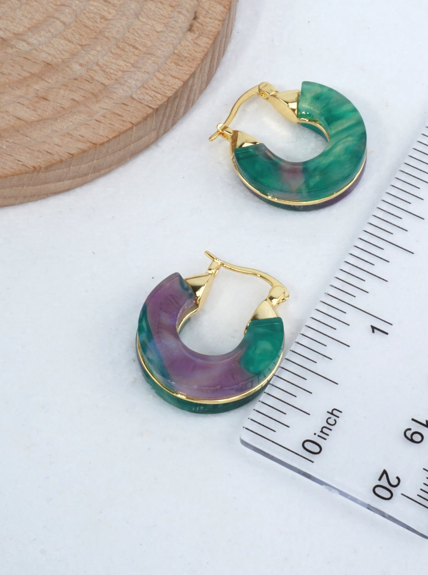 14K Gold-Dipped Marbled Resin Huggie Earrings